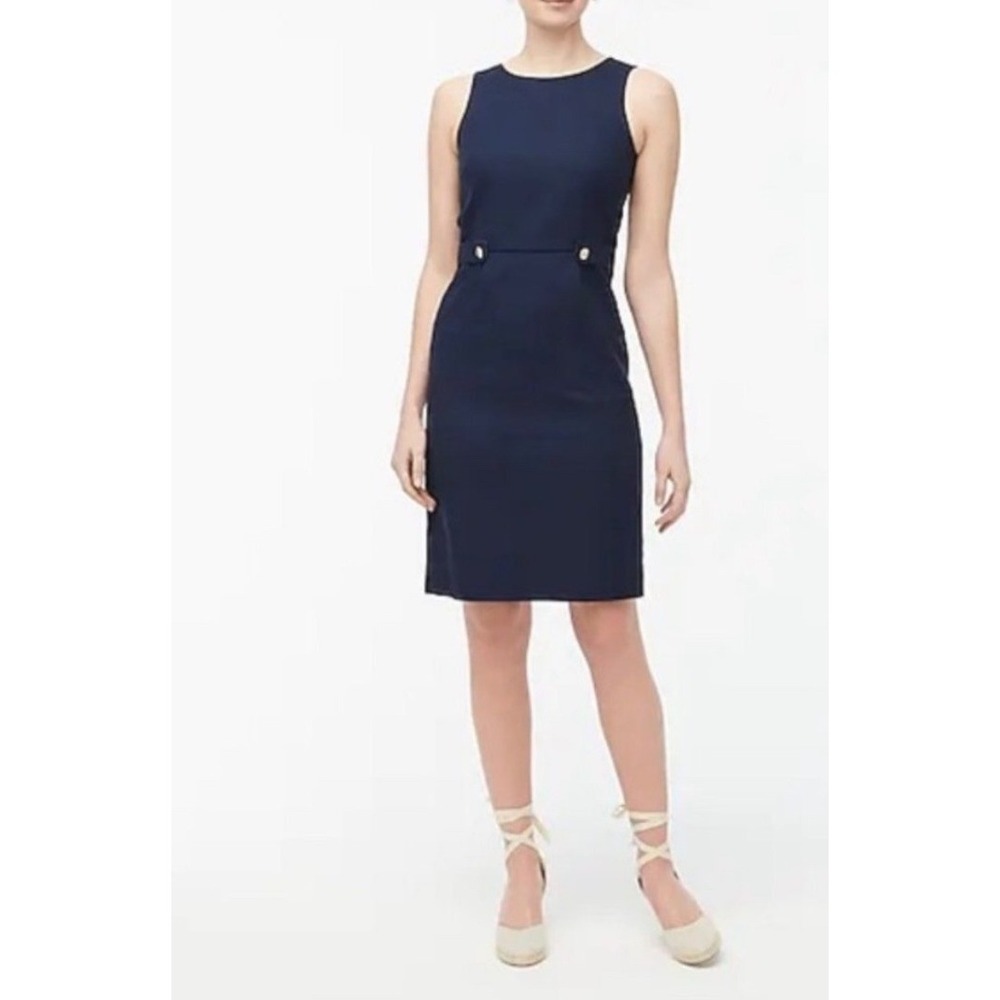 J.Crew Navy‎ Blue Sheath Dress Waist Tabs Gold Buttons Size 8